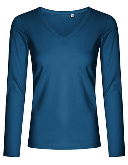 Promodoro X.O Women´s V-Neck T-Shirt Long Sleeve Petrol