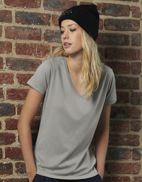 B&C Organic V-Neck T-Shirt /women, light grey