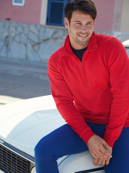 Fruit of the Loom Premium Zip Neck Sweat, rot